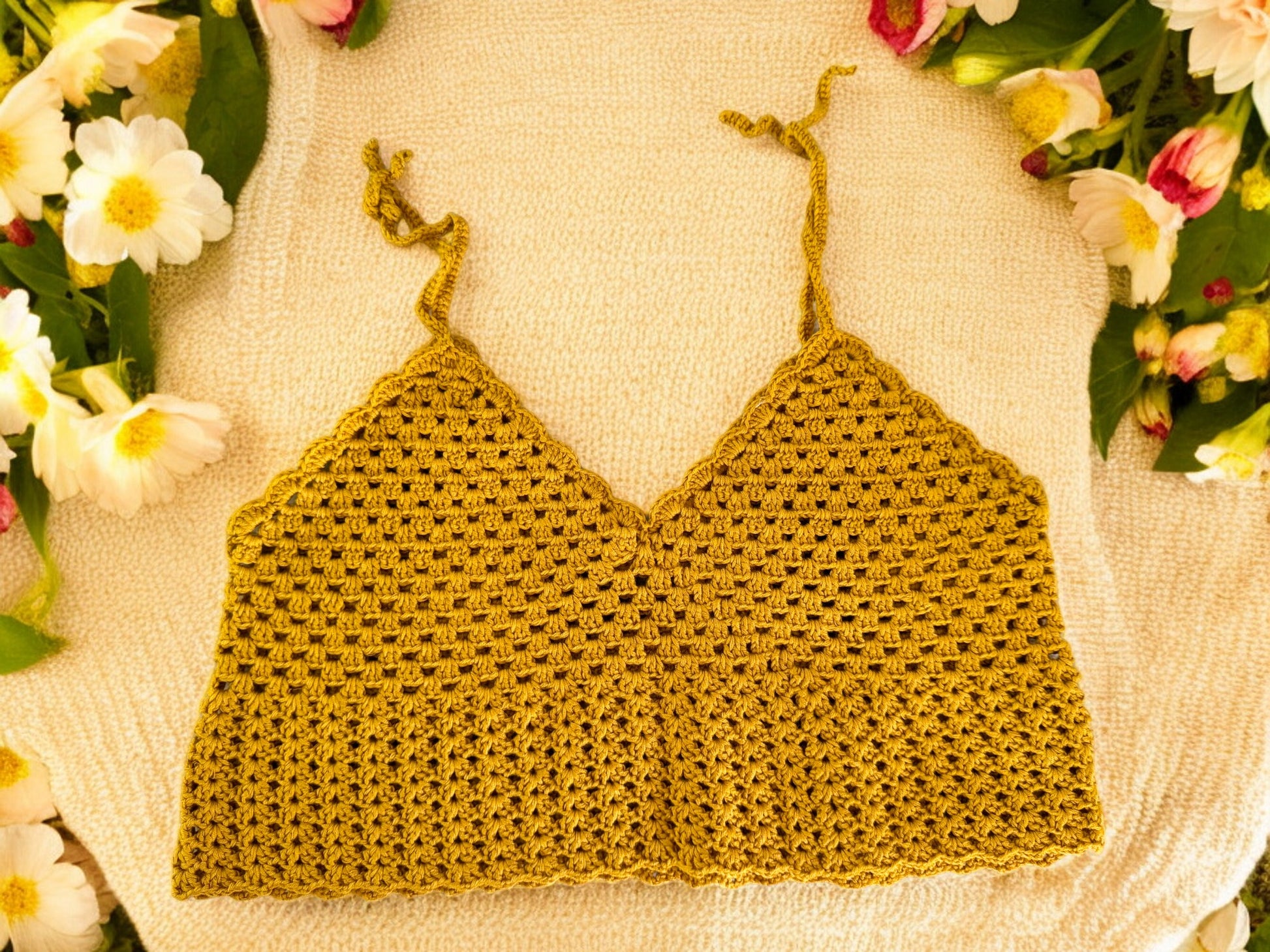 Mustard Crochet Crop Top